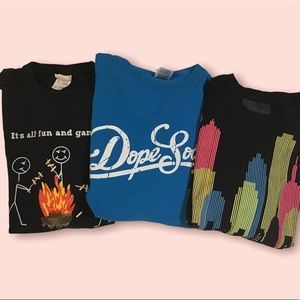 3for 30 graphic tshirt bundle package campfire, New York, dope soda size M